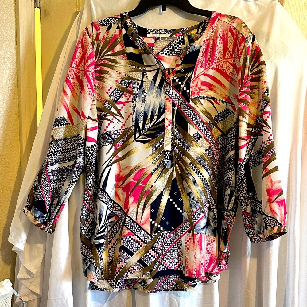 JM Collection Pink and Gold Patterned Blouse